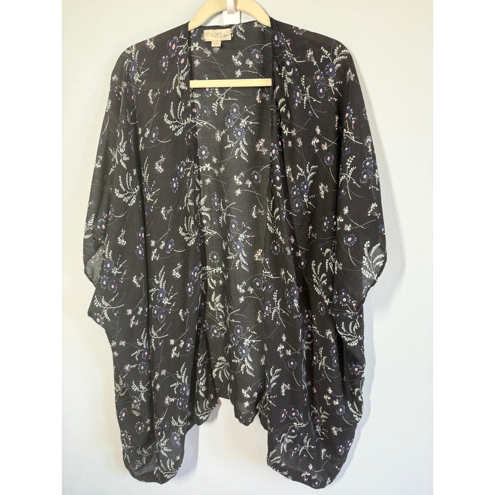 Loft Duster Cardigan OS Black Floral Sheer Open Front Kimono Wrap Boho Fairycore